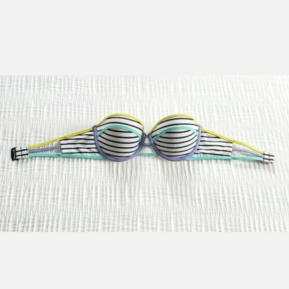 Victoria's Secret Swim BIKINI Bandeau 32B XS Black White Colorblock Striped 84Z - Picture 10 of 11